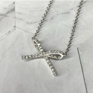Sterling Silver 925 Bow Necklace With Cubic Zirconia Stones New Excellent Gift